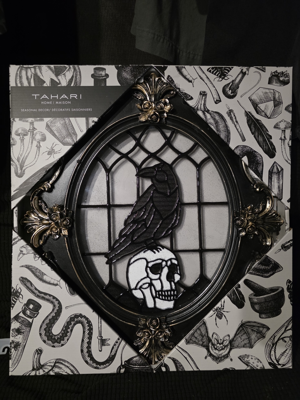 Tahari Black and Gold Raven & Skull Wall Decor